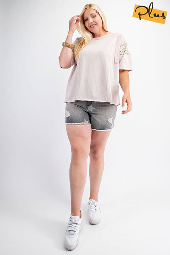 Short Sleeves Mix Prints Cotton Slub Loose Fit Top - Deals Kiosk