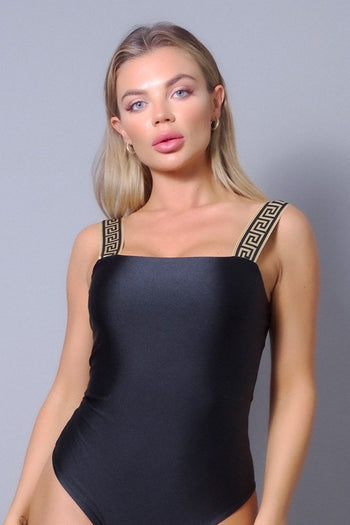 Sexy Geo Elastic Trim Square Neck Bodysuit - Deals Kiosk