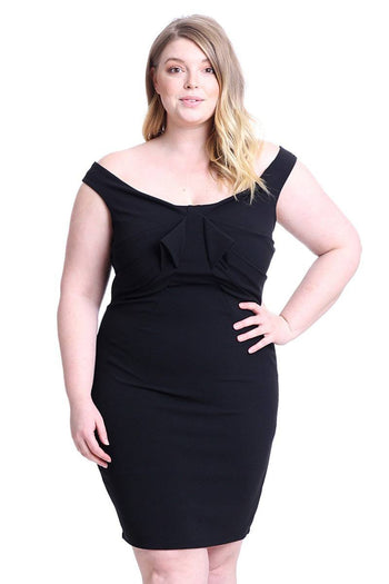 Techno Crepe Off The Shoulder Plus Size Mini Dress - Deals Kiosk