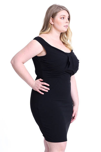 Techno Crepe Off The Shoulder Plus Size Mini Dress - Deals Kiosk