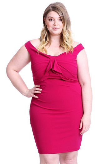 Techno Crepe Off The Shoulder Plus Size Mini Dress - Deals Kiosk