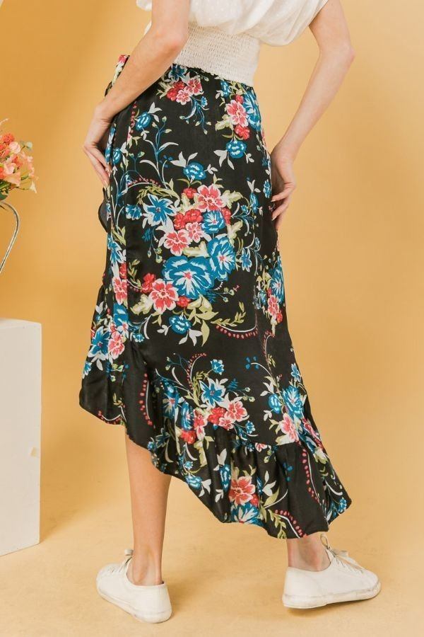 Floral Ruffle Skirt With Trim High Low. - Deals Kiosk