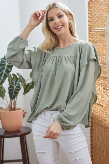 Draped Ruffle Longsleeve Top - Deals Kiosk