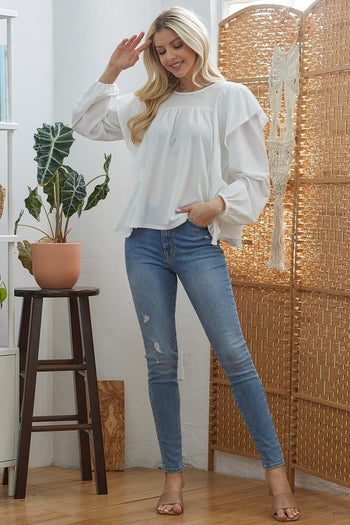 Draped Ruffle Longsleeve Top - Deals Kiosk