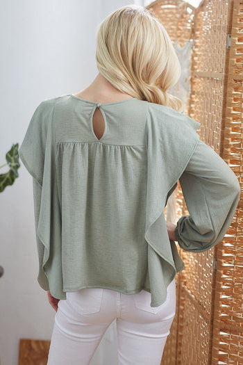 Draped Ruffle Longsleeve Top - Deals Kiosk