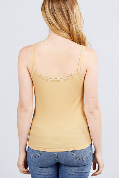 Lace Trim Rib Cami Knit Top - Deals Kiosk