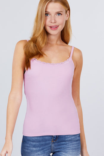 Lace Trim Rib Cami Knit Top - Deals Kiosk