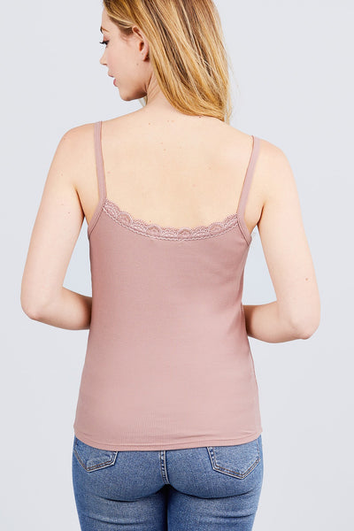 Lace Trim Rib Cami Knit Top - Deals Kiosk