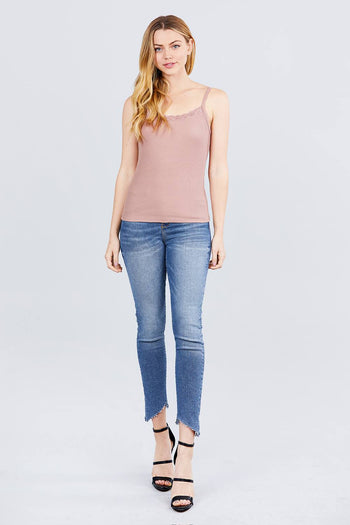 Lace Trim Rib Cami Knit Top - Deals Kiosk
