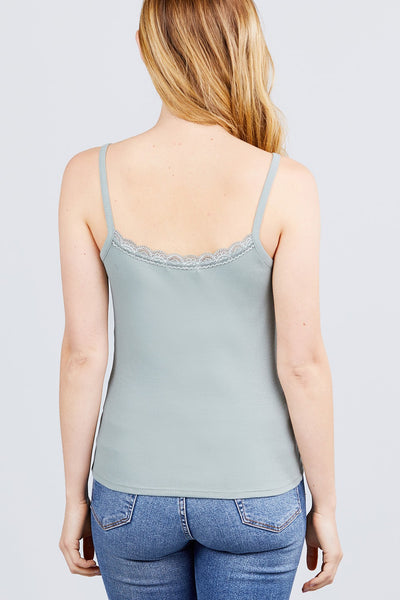 Lace Trim Rib Cami Knit Top - Deals Kiosk