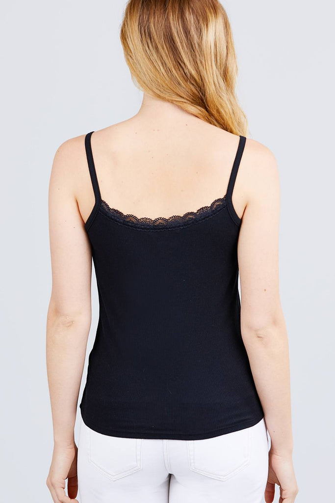 Lace Trim Rib Cami Knit Top - Deals Kiosk