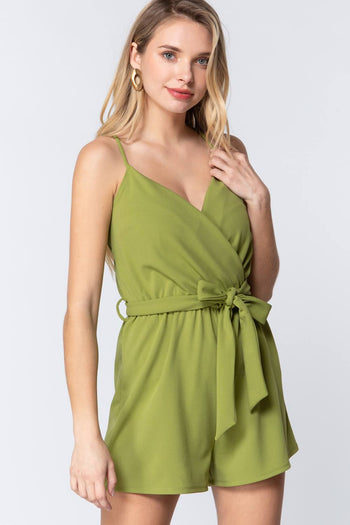 V-neck Cami Belted Romper - Deals Kiosk