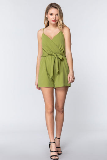 V-neck Cami Belted Romper - Deals Kiosk