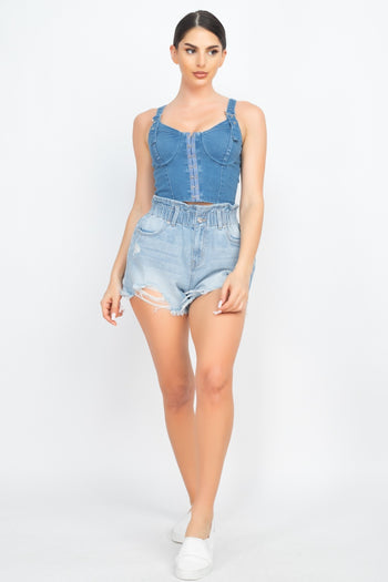 Sweetheart Neck Adjustable Denim Top - Deals Kiosk