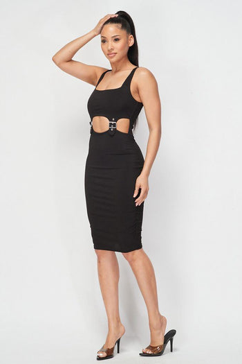 Cut-out Buckle Detail Bodycon Dress - Deals Kiosk