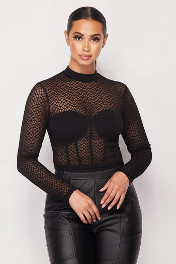 Sexy Mesh Mock Neck Top - Deals Kiosk