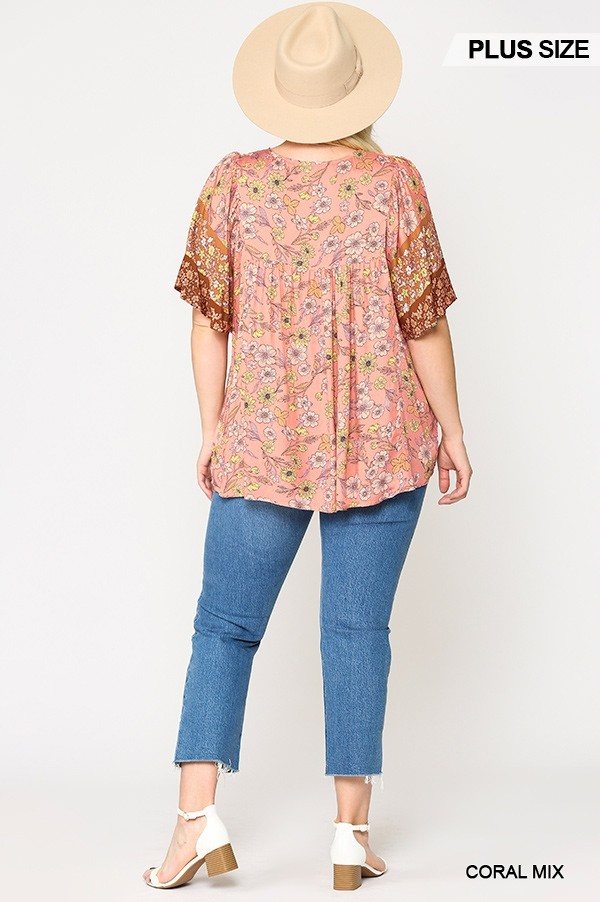 Floral Print Lace Up Flutter Sleeve Top - Deals Kiosk