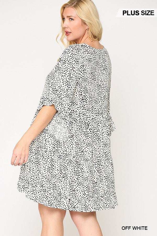 Dot Print Tiered Ruffle Sleeve Dress With Pockets - Deals Kiosk