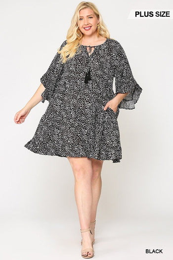 Dot Print Tiered Ruffle Sleeve Dress With Pockets - Deals Kiosk