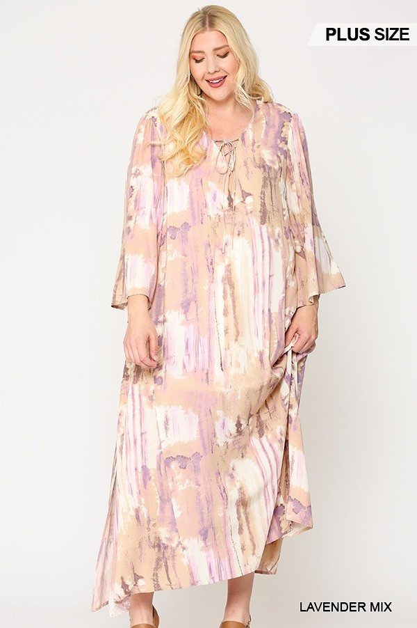 Tie Dye Multi Color Printed Maxi Dress With Lace Up - Deals Kiosk