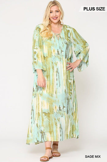 Tie Dye Multi Color Printed Maxi Dress With Lace Up - Deals Kiosk