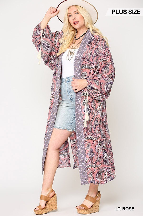 Mix-printed Open Front Kimono With Side Slits - Deals Kiosk