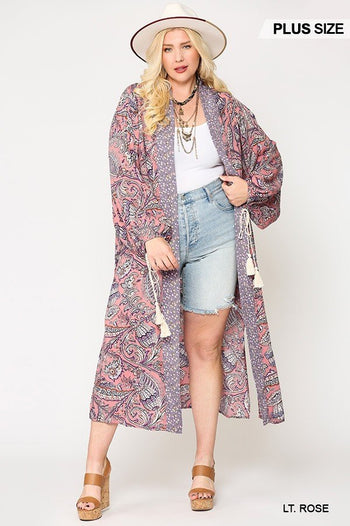Mix-printed Open Front Kimono With Side Slits - Deals Kiosk