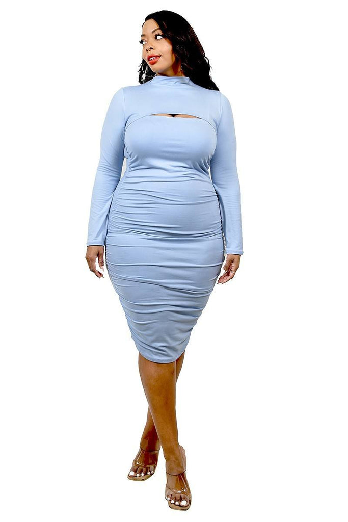 Plus Solid Mock Neck Top 2 Piece Dress Set - Deals Kiosk