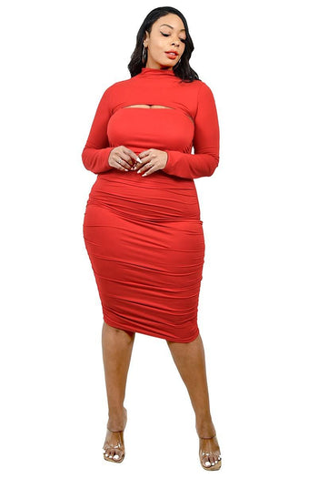 Plus Solid Mock Neck Top 2 Piece Dress Set - Deals Kiosk