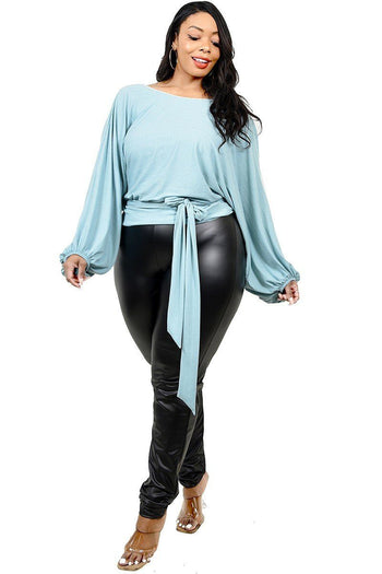 Plus Relaxed Long Sleeve Tie Waist Top - Deals Kiosk