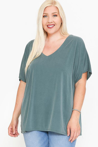 Side Slit With V-neck Dolman Short Sleeve Solid Blouse - Deals Kiosk