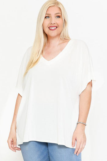 Side Slit With V-neck Dolman Short Sleeve Solid Blouse - Deals Kiosk