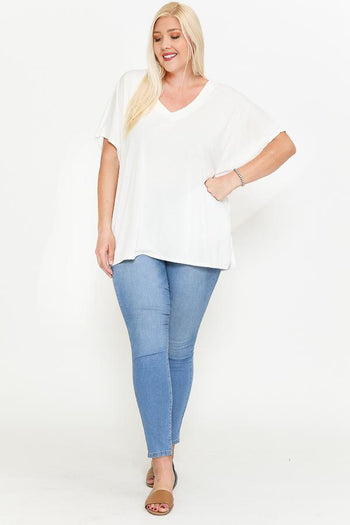 Side Slit With V-neck Dolman Short Sleeve Solid Blouse - Deals Kiosk