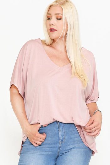 Side Slit With V-neck Dolman Short Sleeve Solid Blouse - Deals Kiosk