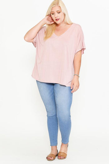 Side Slit With V-neck Dolman Short Sleeve Solid Blouse - Deals Kiosk