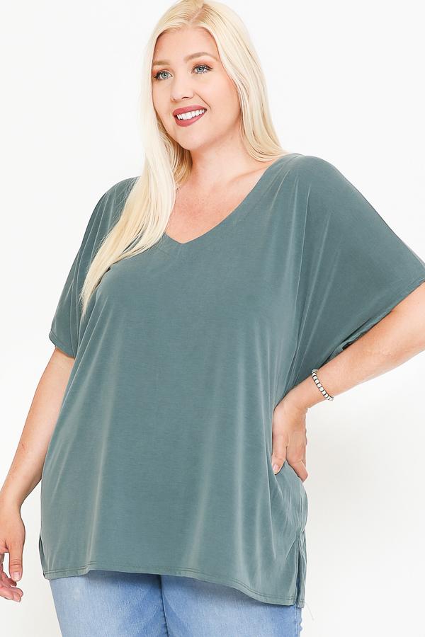 Side Slit With V-neck Dolman Short Sleeve Solid Blouse - Deals Kiosk