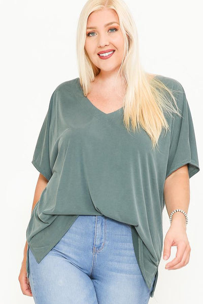 Side Slit With V-neck Dolman Short Sleeve Solid Blouse - Deals Kiosk