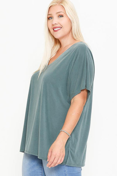 Side Slit With V-neck Dolman Short Sleeve Solid Blouse - Deals Kiosk