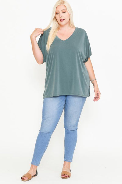 Side Slit With V-neck Dolman Short Sleeve Solid Blouse - Deals Kiosk