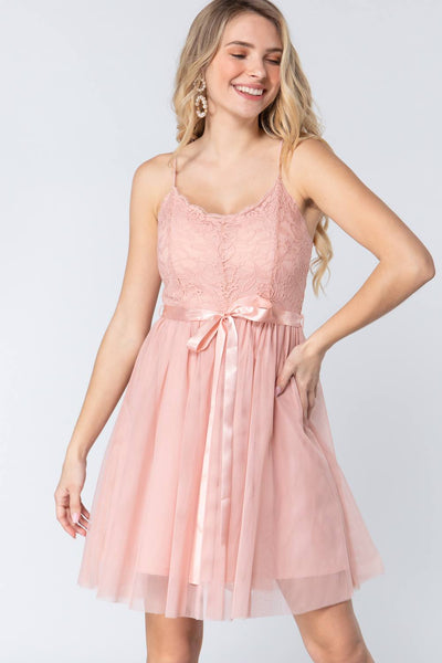Lace Stiff Meshed Cami Mini Dress - Deals Kiosk