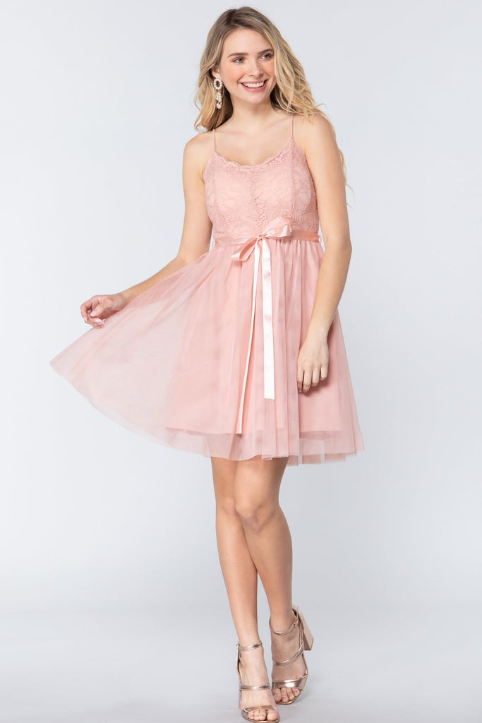 Lace Stiff Meshed Cami Mini Dress - Deals Kiosk