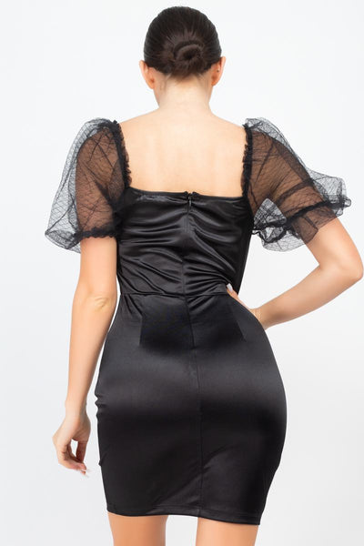 Lace Sleeves Back Zipped Mini Dress - Deals Kiosk