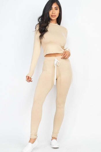 Side Striped Crop Top And Leggings Set - Deals Kiosk