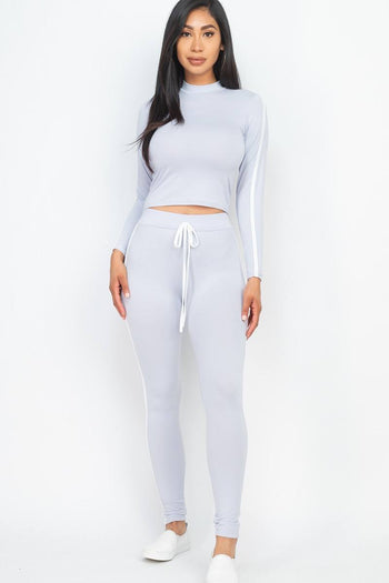 Side Striped Crop Top And Leggings Set - Deals Kiosk
