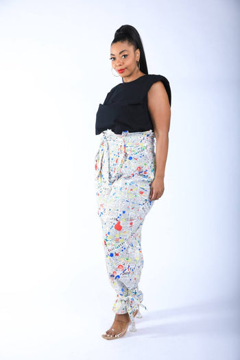 Newspaper Splatter Baggy Pants - Deals Kiosk