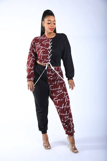 Color Blocked Lace Up Front Jogger Set - Deals Kiosk