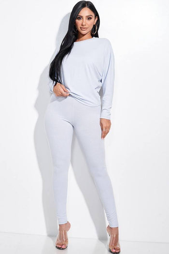 Solid Rib Knit Dolman Sleeve Top And Leggings Two Piece Set - Deals Kiosk