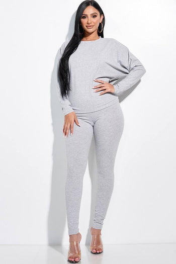 Solid Rib Knit Dolman Sleeve Top And Leggings Two Piece Set - Deals Kiosk