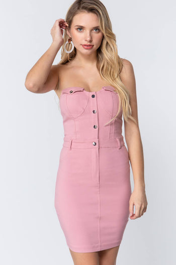 Strapless Button Down Mini Dress - Deals Kiosk