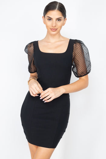 Sheer Puff Sleeves Mini Dress - Deals Kiosk